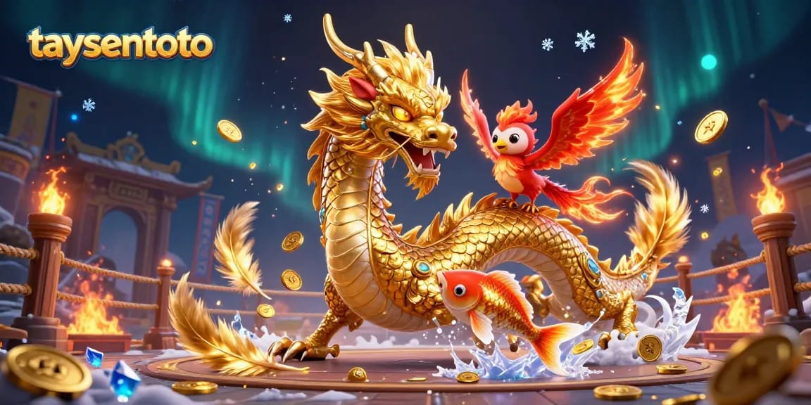 Menangkan angka togel dengan taysentoto, lihat naga emas dan ikan koi penuh energi dalam permainan.
