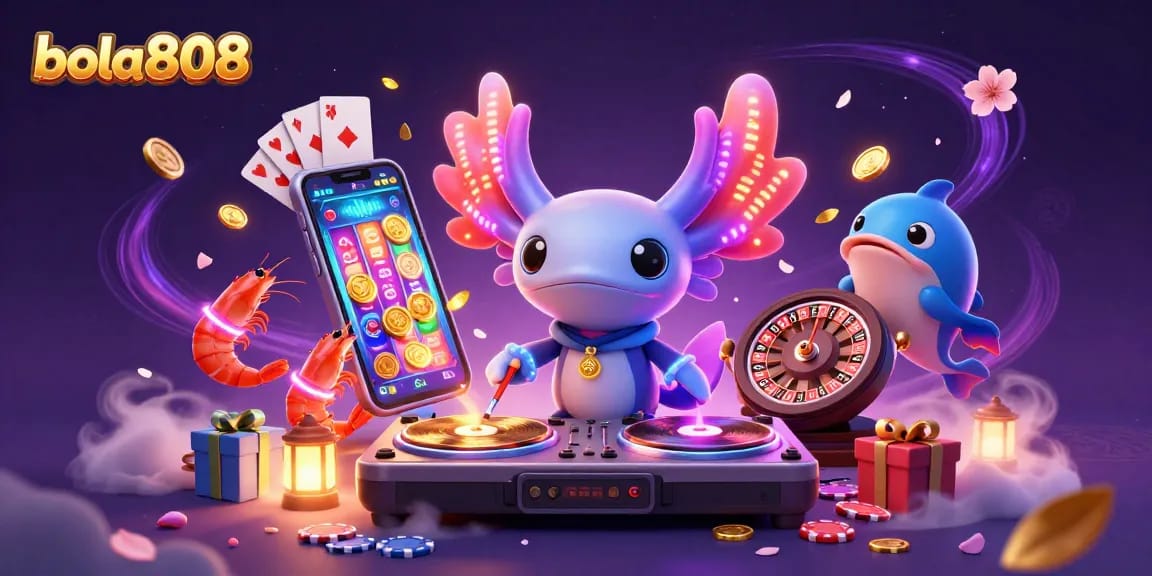 Experience the excitement of betting with bola808's vibrant casino-themed 3D illustration featuring fun characters.