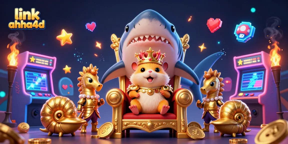 Engage with the thrilling world of link ahha4d featuring a cute golden hamster king amidst dynamic casino elements.