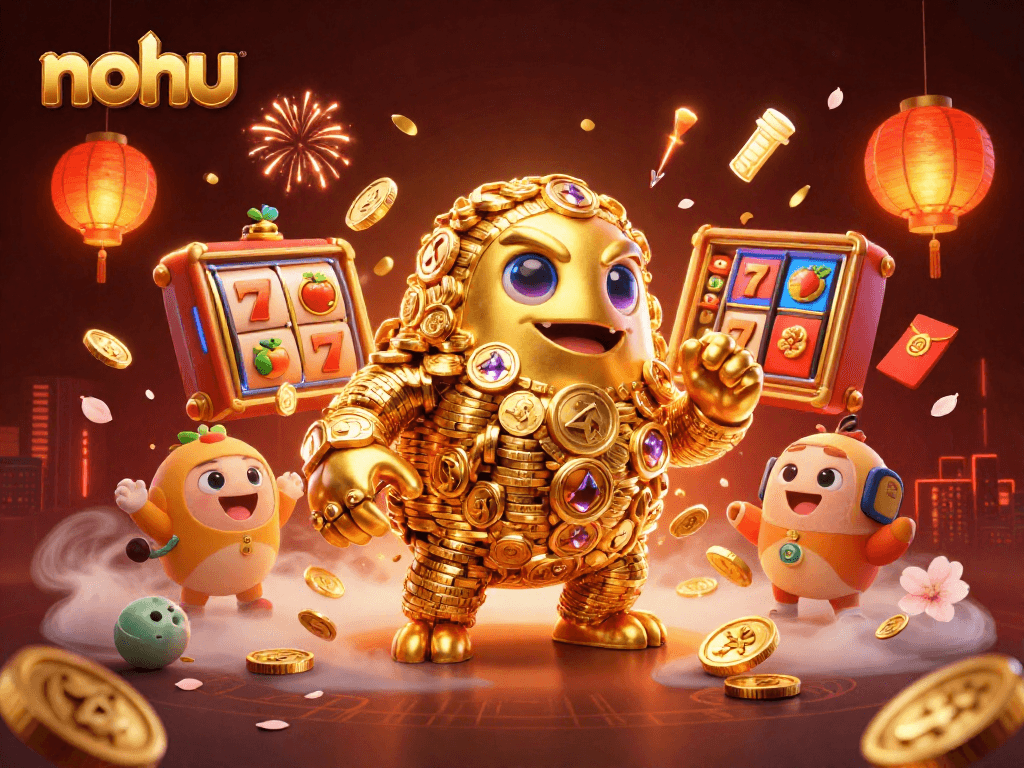 Nohu players spin the reels among ancient gold coins and vibrant gaming elements, elevating their chances.