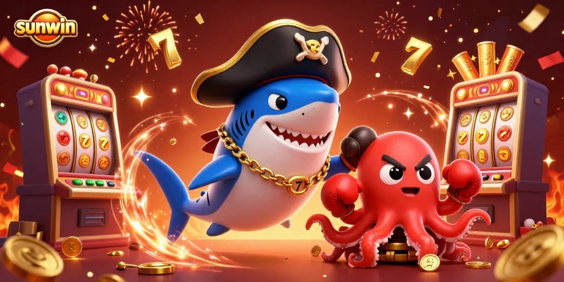 Join the celebration with sunwin as the pirate shark, pufferfish, and octopus win big at the slots!